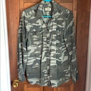 Camo boyfriend fit button up.